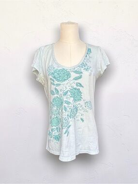 Women’s Floral Scoop Neck Short Sleeve Tee - Mint